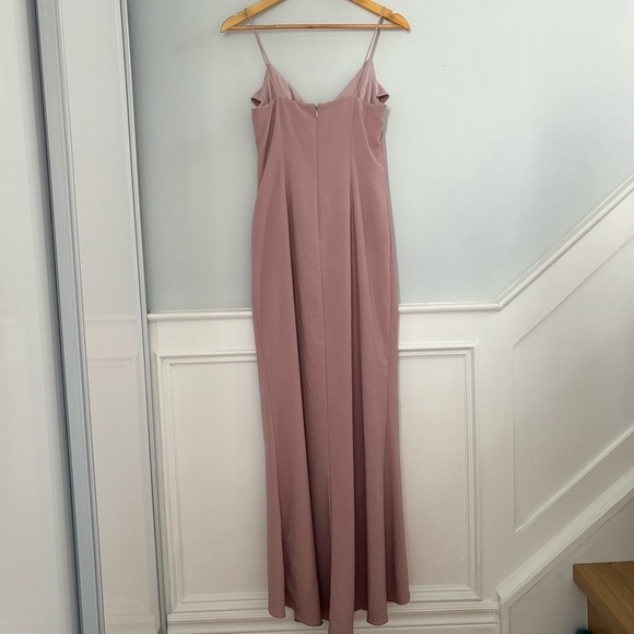 Adrianna Papell Satin Crepe Ruffle Front Long Gown In Steel Rose - Picture 5 of 9